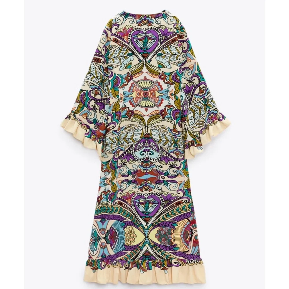 Zara Printed Midi Dress Size Medium - Picture 9 of 11